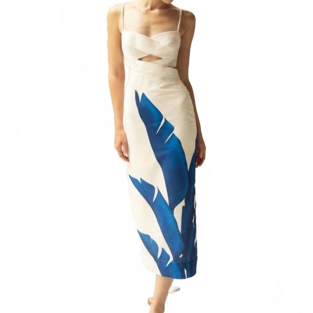 NEW ANDRES OTALORA recuerdos midi dress in blue musa leaf